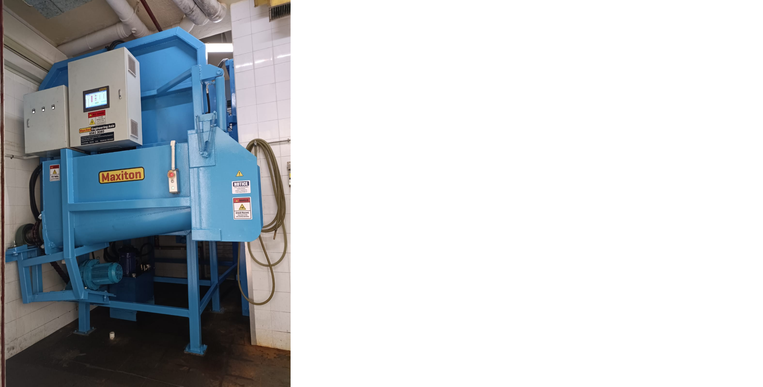 Small volume waste compactor for narrow bin centers Small volume waste compactor for narrow bin centers